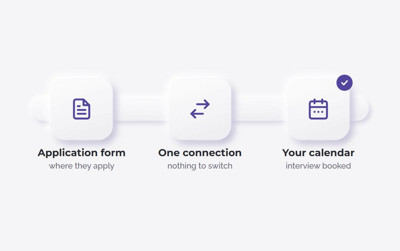 Your application form connects once and interviews land in your calendar
